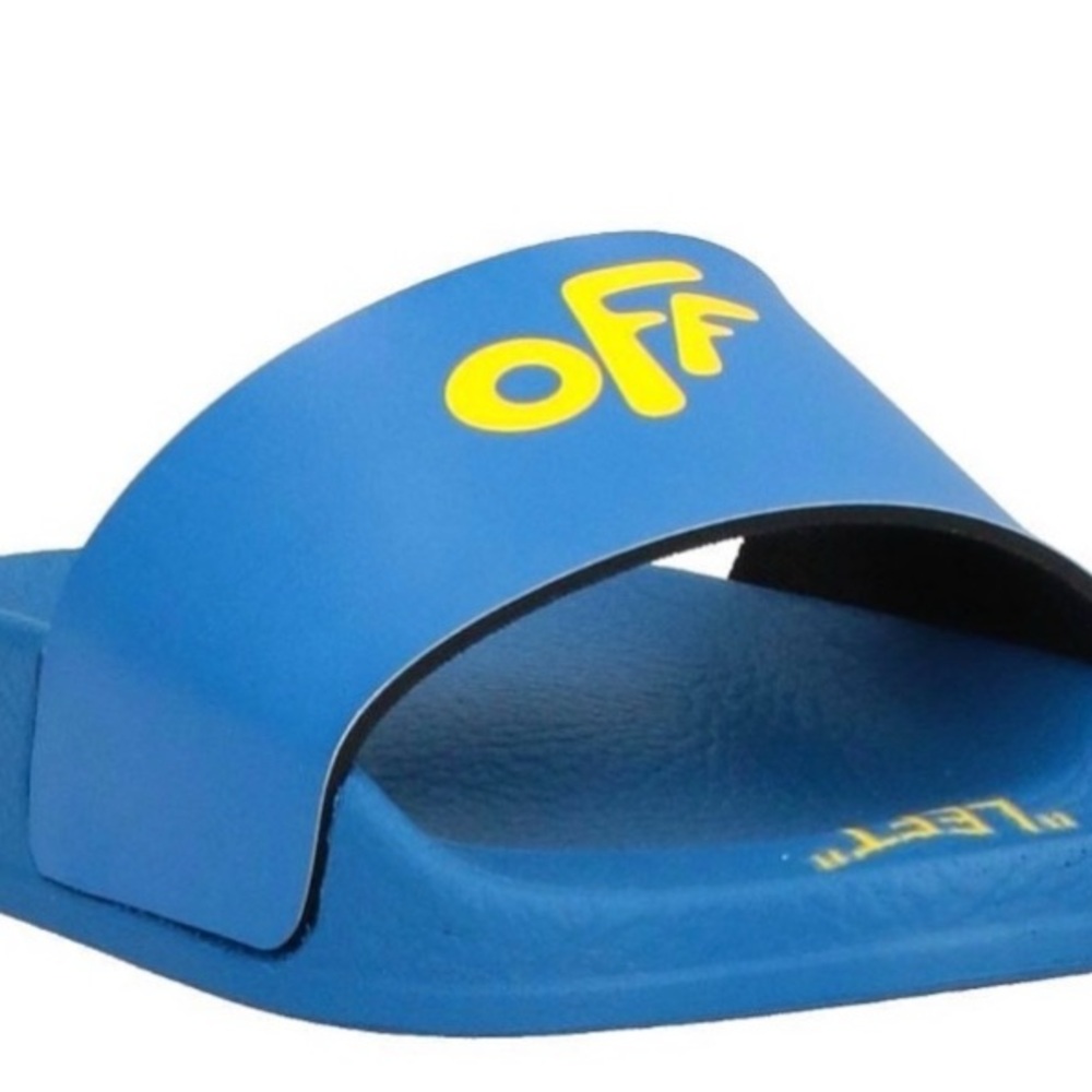 Off White Slide Sandals with Yellow Logo